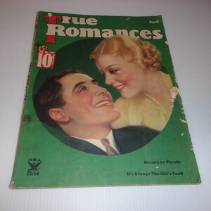 Vintage True Experiences Magazine April 1935, It&#39;s always the Girl&#39;s Fault, Campy, Spicy Stories - Hair Styles Paper Retro 1940s