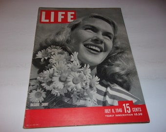 Vintage Life Magazine July 8 1946 - Basque Shirt Cover, Collectible, Paper Ephemera , Scrapbooking