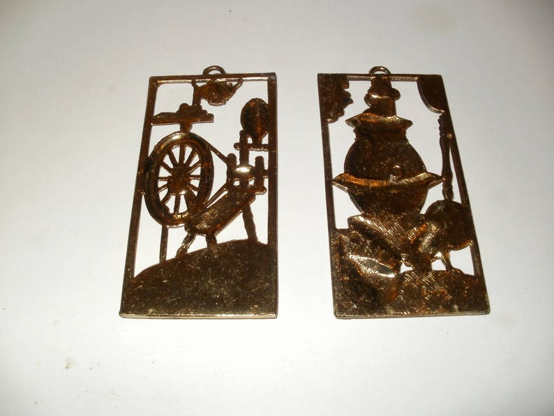 Group of Small Brass Vintage Wall Hangings, Decorative, Display, Colonial, Kitchen Art, Craft image 2