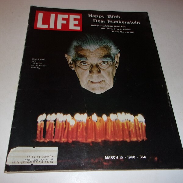 Vintage Life Magazine March 15, 1968 - Boris Karloff Cover, Vintage ads, Scrapbooking, Retro 60s Collectible
