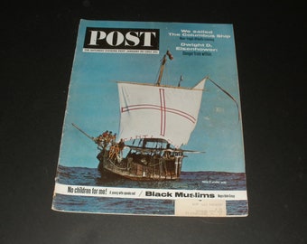 Vintage Saturday Evening Post Magazine January 26 1963  - Columbus Ship - Vintage Ads - Art  Scrapbooking  Paper Ephemera