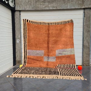 Moroccan Wool Rug - Terracotta Area Rug - Handwoven Boho Carpet - Striped Wool Floor Decor - Soft Natural Wool Rug - Orange Custom rug
