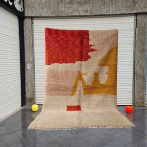 Custom Moroccan Red Rug, Colorful beni ourain rug, tapis berber, rug for living room, red moroccan rug, handmade azilal rug,