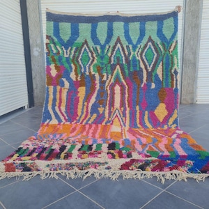 Vibrant Berber Wool Rug, Handmade Moroccan Carpet, Unique Boho Statement Tapis, Custom Colorful Floor Art from Morocco.