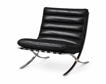 Eames Style Lounge Chair und Ottoman – Schwarzes Leder & Nussbaum Furnier Mid Century Modern