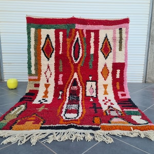 Handmade Red Moroccan Rug, Authentic Red Berber Carpet, Bold Red Wool Rug For Living Room, Red Home Decor, Perfct Housewarming Gift