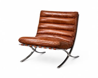 Eames Style Lounge Chair and Ottoman – White Leather & Walnut Veneer Mid Century Modern Chair