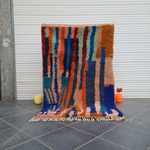 Beautiful Beni Ourain rug, multi-colored rug, Moroccan pink rug, Bohemian style multi-colored Moroccan rug, handmade rug-Moroccan Berber rug