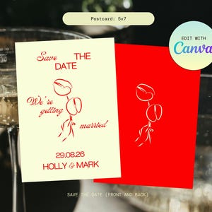 Save The Date, alte Geldhochzeit, Anthurium-Blumen-Entwurf, Hochzeit Briefpapier, Postkarte Save the Date, Rot und Elfenbein-Briefpapier, Kirschrot