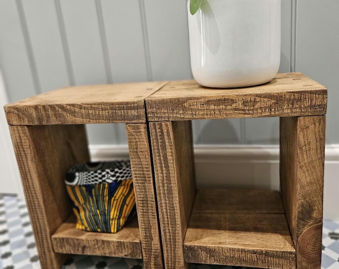 A rustic handmade wooden small bedside table/ side table, also available as a pair.