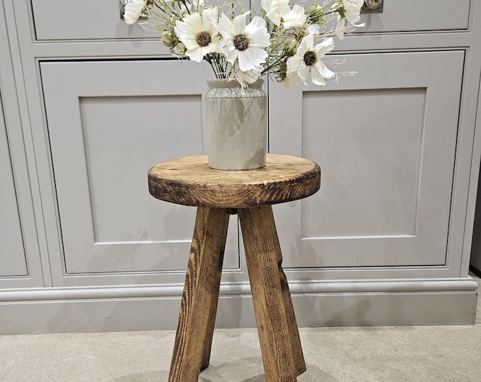 The Bourton Stool - Handmade wooden round top rustic stool made from locally sourced reclaimed timber.