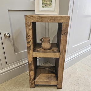 Handmade Recycled Wood Side Table with 2 Shelves - Style 3