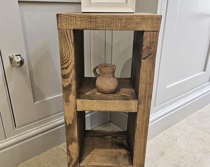 Handmade Recycled Wood Side Table with 2 Shelves - Style 3
