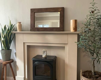 Handcrafted rustic mirror made from recycled wood and finished in a jacobean bri wax