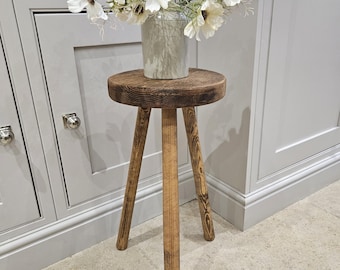 Handmade Rustic Wooden Stool: Recycled Scaffold Board, 3-Legged Design