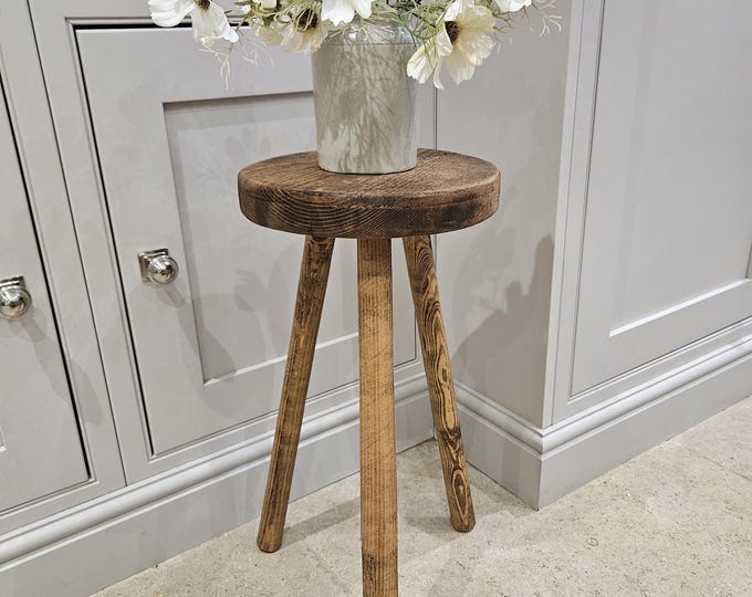 Handmade Rustic Wooden Stool: Recycled Scaffold Board, 3-Legged Design