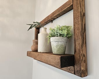 Rustic, handmade, frame display shelves.
