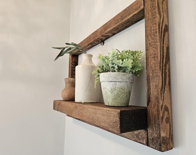 Rustic, handmade, frame display shelves.