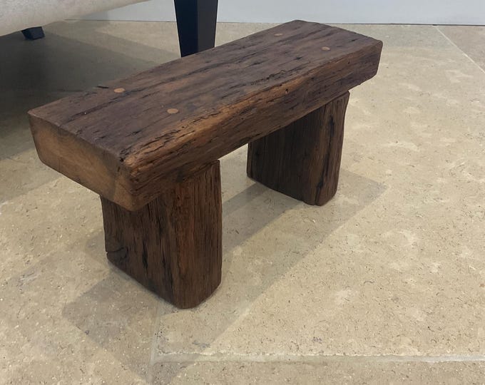 The Bibury - Reclaimed Pine Stool – Handmade Rustic Wooden Bench, Solid Wood Footstool or Side Table