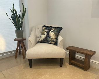 The Wold - Reclaimed Pine Bench with Shelf – Handmade Rustic Wooden Side Table, Solid Wood Storage Bench