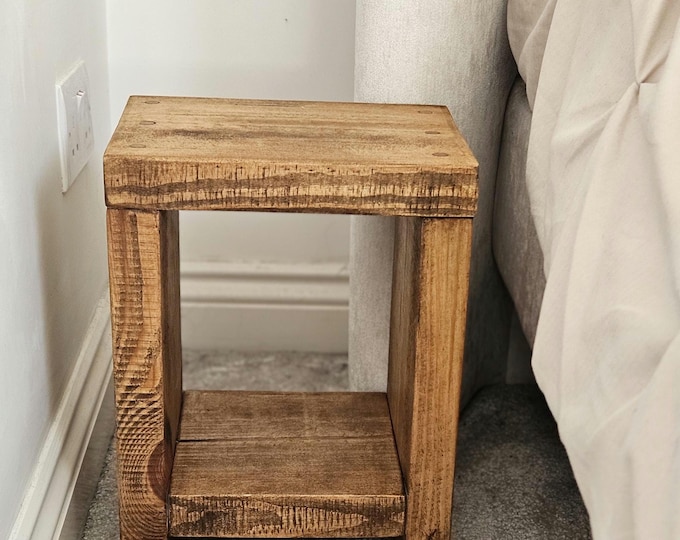 A rustic handmade wooden small bedside table/ side table, also available as a pair.