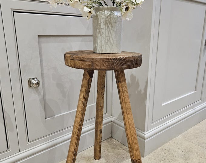 The Stow Stool - Handmade Rustic Wooden Stool: Reclaimed timber, 3-Legged Design (hand turned)