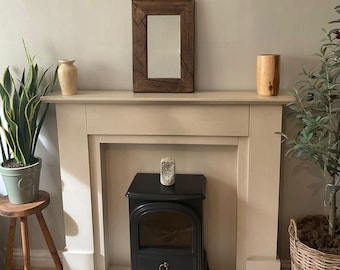 Handcrafted rustic mirror made from recycled wood and finished in a jacobean bri wax