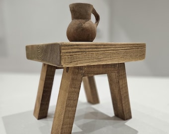 Handcrafted Mini Wood Stool: Dark Oak Finish, Rustic Decor