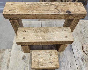 Handmade Recycled Wood Riser Set: Rustic Plant Display