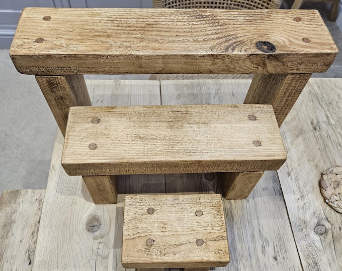 Handmade Recycled Wood Riser Set: Rustic Plant Display
