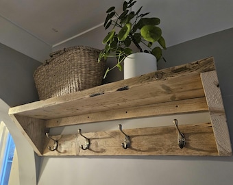 Handmade rustic coat rack with or without hooks made from recycled scaffold board