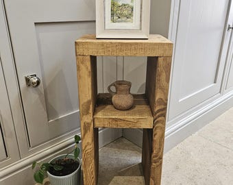 Handmade Reclaimed Wood Side Table with Shelf - Style 2