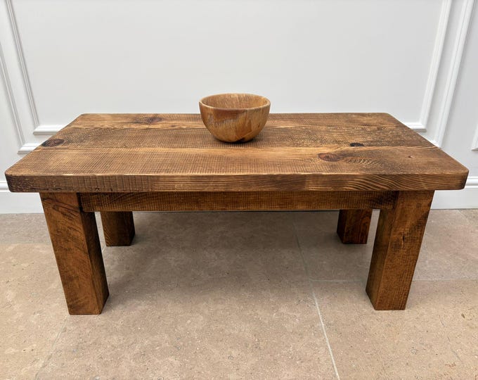 Handmade Rustic Coffee Table | Reclaimed Wood Coffee Table | Solid Wood Rustic Coffee Table | Jacobean Briwax Finish.