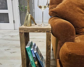 Handmade Recycled Wood Side Table with Shelf - Style 1