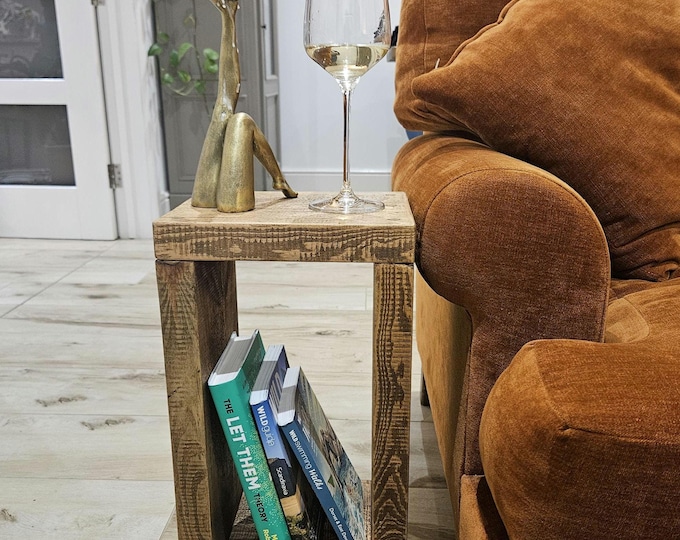 Handmade Recycled Wood Side Table with Shelf - Style 1
