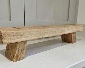 Handcrafted long mini stool finished in medium brown briwax