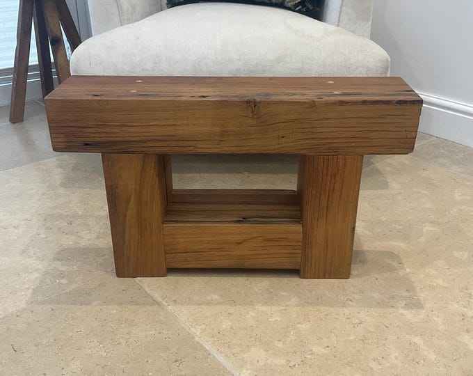 The Charlbury - Reclaimed Oak Bench with Shelf – Handmade Rustic Wooden Stool, Solid Wood Side Table
