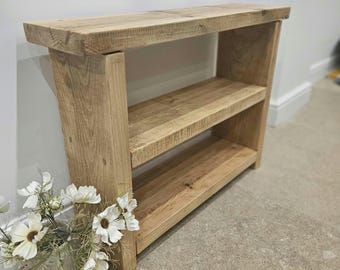 Handcrafted rustic recycled shoe bench / hallway storage finished with a medium brown wax.