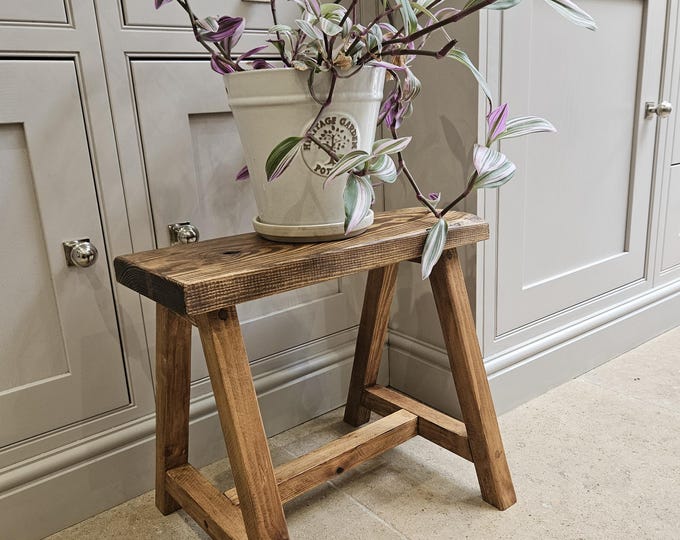 Handmade rustic rectangle top stool/bench. Large