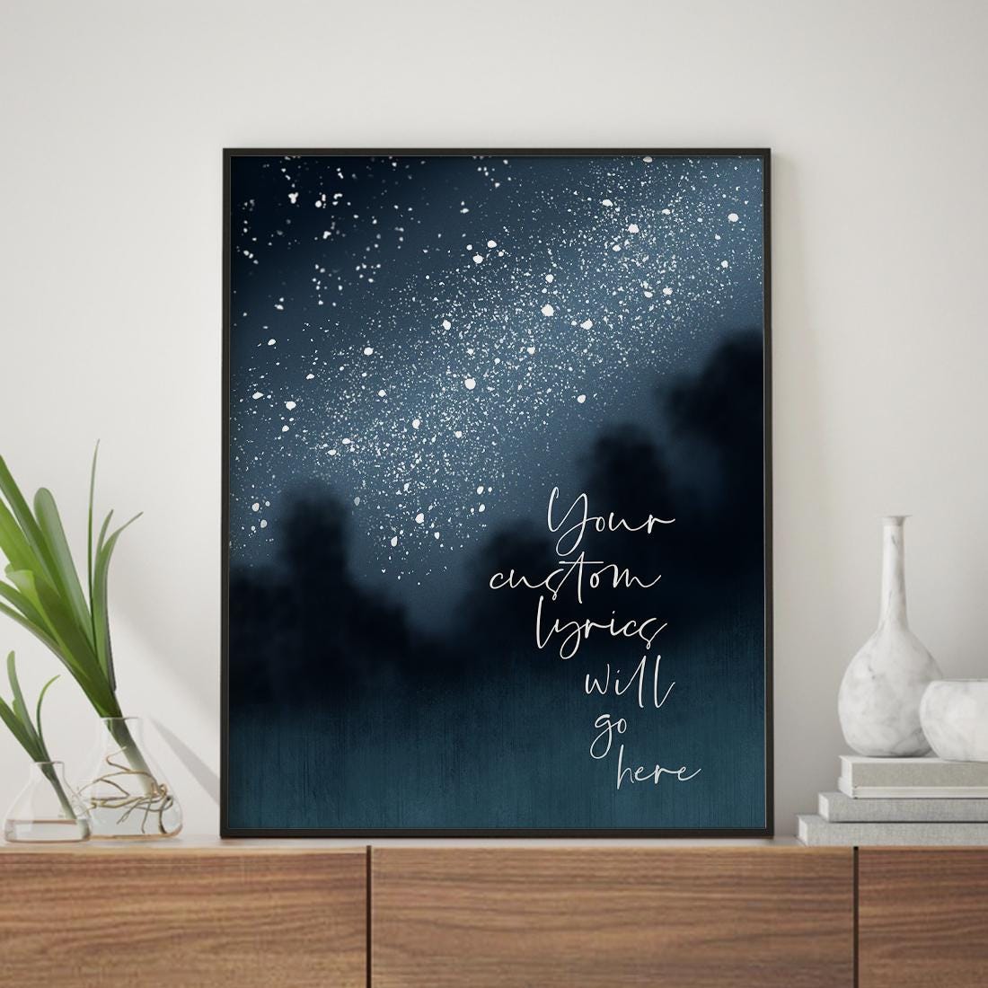 Personalized Song Lyric Wall Art Print, Custom Quote Giclee Wall Art For Gifts, Starry Night Sky Artwork, Typography For Wedding Anniversary