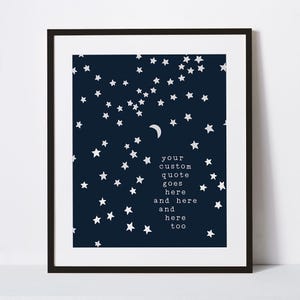 Impression d'art mural paroles de chansons personnalisées - Citation personnalisée, toile de ciel nocturne moderne avec étoiles et lune - Typographie cadeau pour lui