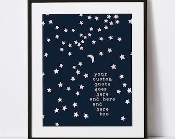 Custom Song Lyric Wall Art Print - Personalized Quote Modern Night Sky With Stars And Moon Canvas Wrap Artwork - Typography Gift For Him