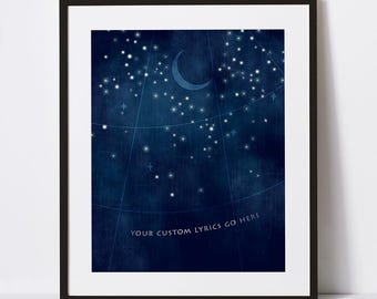 Custom Quote Wall Art Print - Personalized Song Lyric Poster - Modern Outer Space Night Sky Artwork