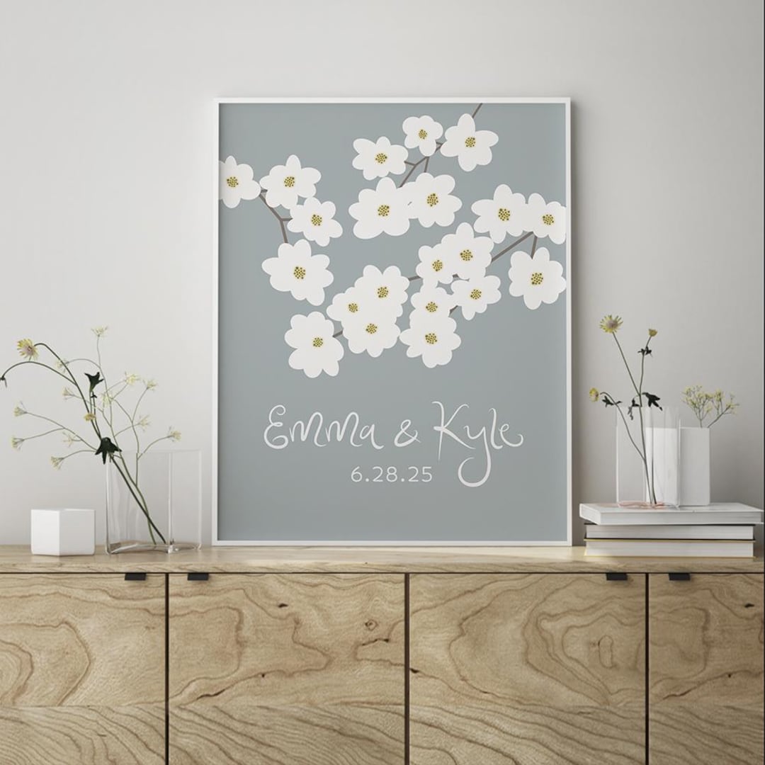 Custom Couple Name and Wedding Date Wall Art Print - Cherry Blossom ...