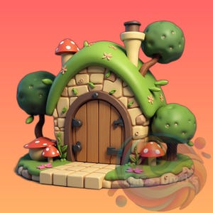 Fuga nel bosco stampata in 3D - Cottage da favola / Modello di casa hobbit stravagante per un arredamento fantasioso