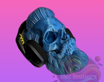3D Printed Bearded Skull Headphone Stand | Unique Design for Audiophiles | 3MF & STL