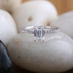Emerald Cut Lab Grown Diamond Engagement Ring: D VVS IGI Certified
