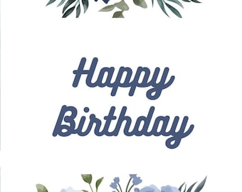 Blue Floral Birthday Card, "Hoping Your Day is Perfect", Elegant Birthday Greeting Card, Card for Her, Printable,