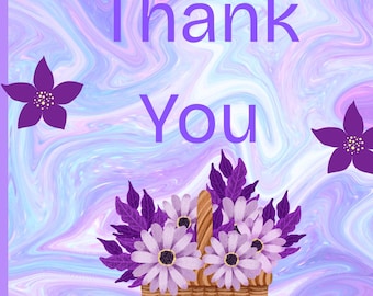 Purple Floral Thank You Cards - Elegant Swirls & Plaid - Set of 5