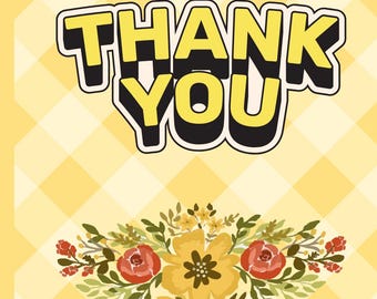 Floral Thank You Cards: Yellow Plaid Note Cards, Set of 5